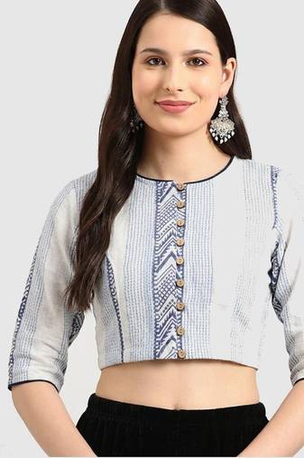 White cotton printed non padded blouse