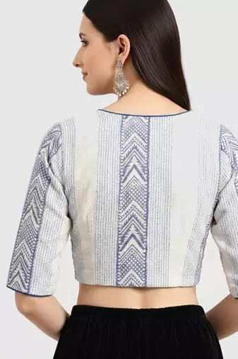 White cotton printed non padded blouse
