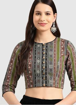 Grey cotton printed non padded blouse 1