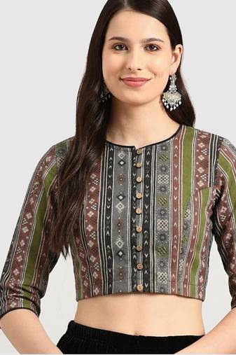 Grey cotton printed non padded blouse