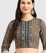 Grey cotton printed non padded blouse