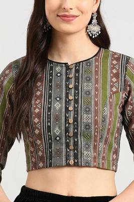 Grey cotton printed non padded blouse 2
