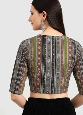 Grey cotton printed non padded blouse 3