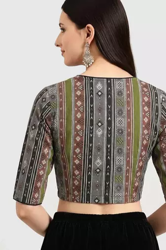 Grey cotton printed non padded blouse