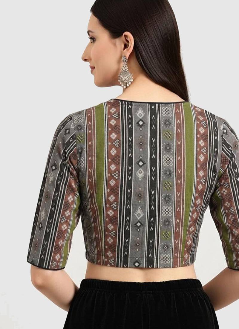 Grey cotton printed non padded blouse