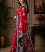 Women chanderi cotton crimson red woven  saree