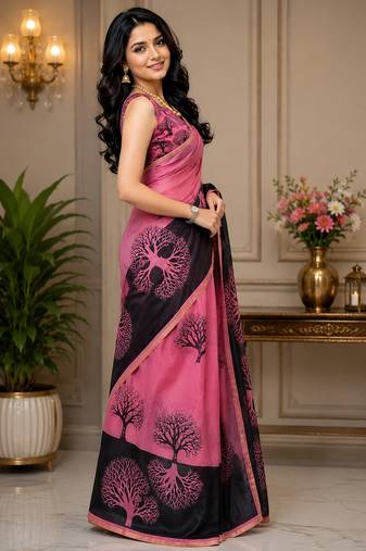 Women chanderi cotton pink woven  saree