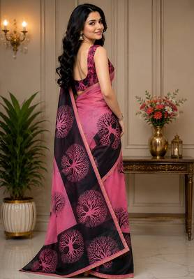 Women chanderi cotton pink woven  saree 2