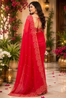 Women chanderi cotton red woven  saree 2