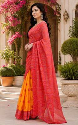 Women chanderi cotton red & yellow woven  saree 1