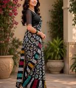 Women chanderi cotton black woven  saree
