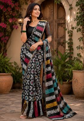 Women chanderi cotton black woven  saree 3