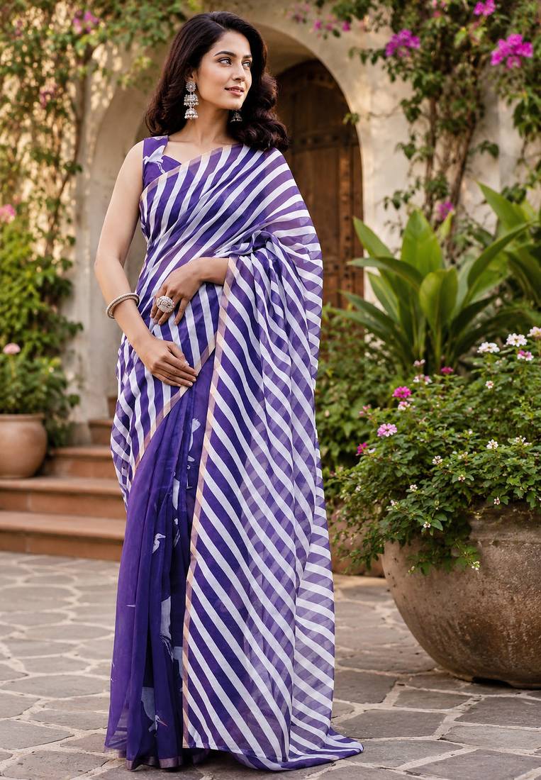 Women chanderi cotton grape purple & white woven  saree
