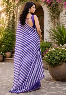 Women chanderi cotton grape purple & white woven  saree 2