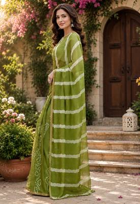 Women chanderi cotton mehendi green woven  saree 1