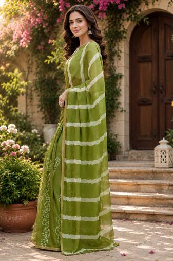 Women chanderi cotton mehendi green woven  saree