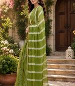 Women chanderi cotton mehendi green woven  saree