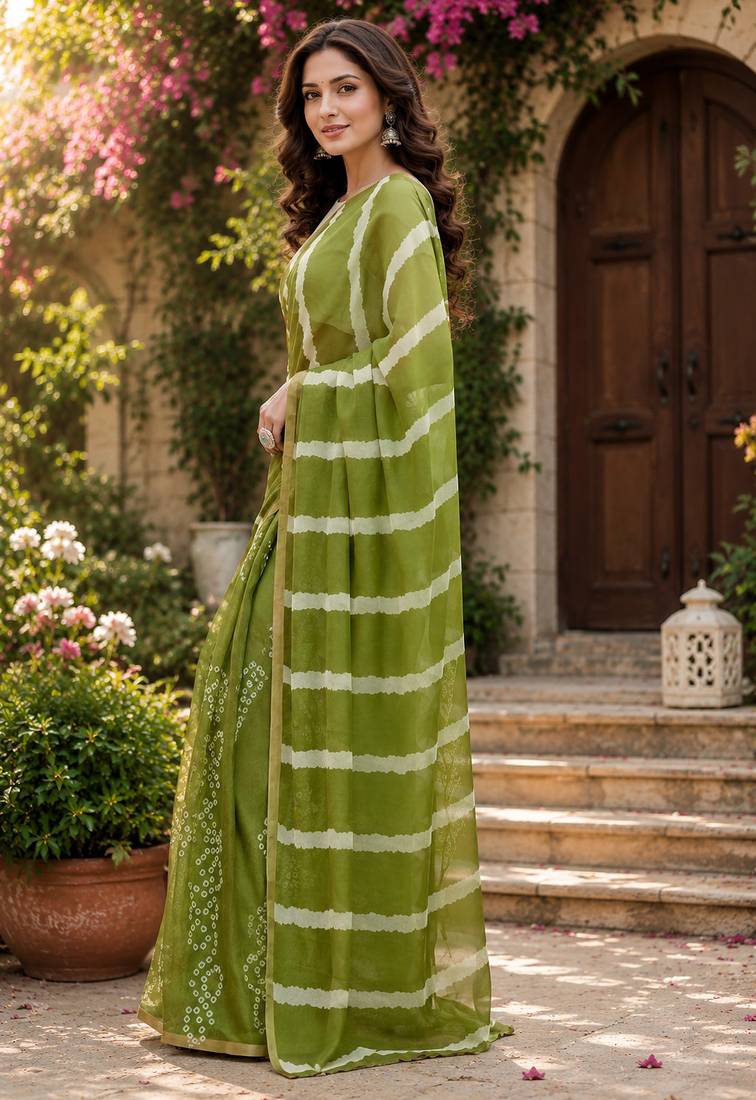 Women chanderi cotton mehendi green woven  saree