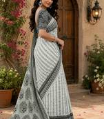 Women chanderi cotton grey & black woven  saree