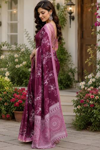 Women chanderi cotton wine woven  saree
