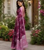 Women chanderi cotton wine woven  saree