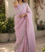 Women shimmer chiffon soft pink woven  saree