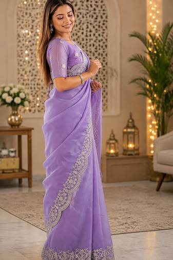 Women shimmer chiffon lavender woven  saree