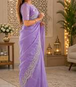 Women shimmer chiffon lavender woven  saree