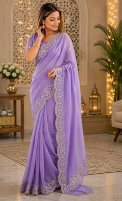 Women shimmer chiffon lavender woven  saree 3