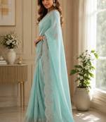 Women shimmer chiffon pastel blue woven  saree