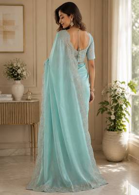 Women shimmer chiffon pastel blue woven  saree 2