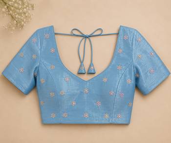 Women shimmer chiffon pastel blue woven  saree 4