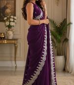 Women shimmer chiffon wine woven  saree
