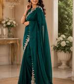Women shimmer chiffon teal green woven  saree