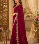 Women shimmer chiffon maroon woven  saree