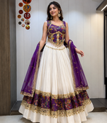 White Roman Silk Cotton Navratri Lehenga Choli with Corset Blouse