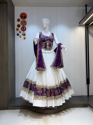White Roman Silk Cotton Navratri Lehenga Choli with Corset Blouse 2