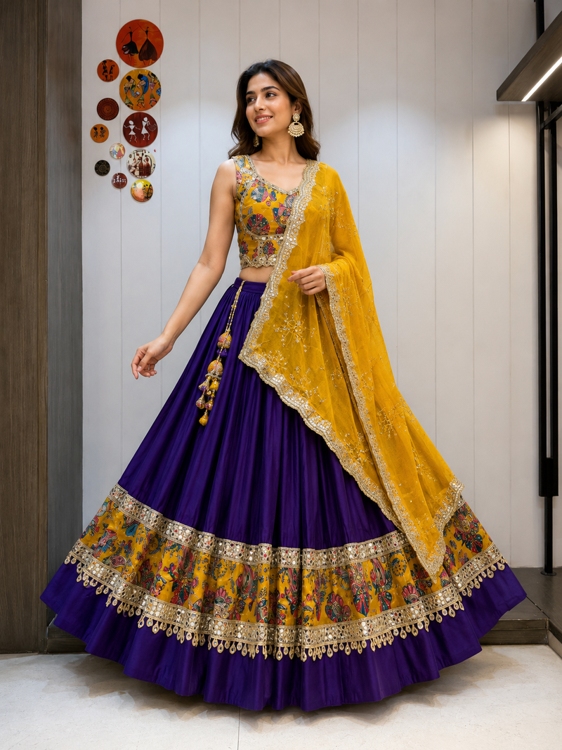 Blue Roman Silk Cotton Navratri Lehenga Choli with Corset Blouse