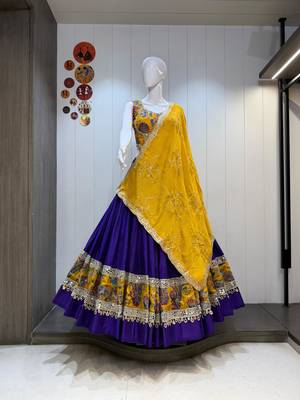 Blue Roman Silk Cotton Navratri Lehenga Choli with Corset Blouse 2
