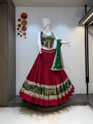 Maroon Roman Silk Cotton Navratri Lehenga Choli with Corset Blouse 2