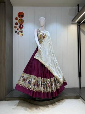 Wine Roman Silk Cotton Navratri Lehenga Choli with Corset Blouse 2