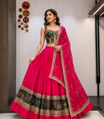 Red Roman Silk Cotton Navratri Lehenga Choli with Corset Blouse