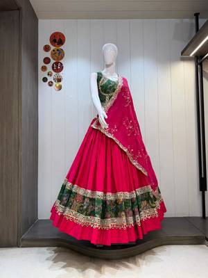 Red Roman Silk Cotton Navratri Lehenga Choli with Corset Blouse 2