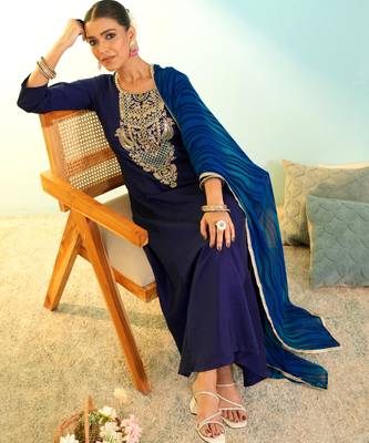Blue viscose silk embroidery kurta set with georgette dupatta | salwar suit 3