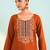 Rust viscose silk kurta set with organza printed dupatta | readymade suit