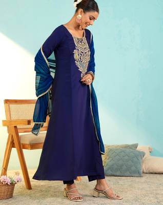 Blue viscose silk embroidery kurta set with georgette dupatta | salwar suit 5