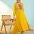 Mustard viscose silk kurta set with organza printed dupatta | readymade suit