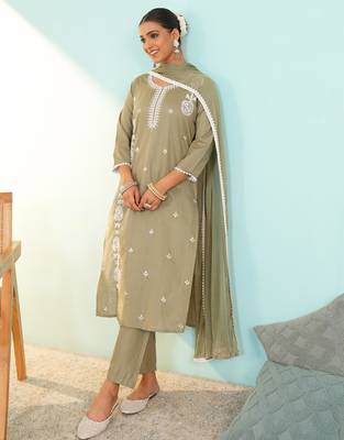 Pista cotton silk embroidery kurta set with nazneen dupatta | salwar suit 3