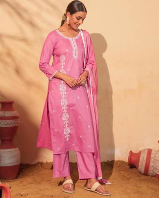 Peach cotton silk embroidery kurta set with nazneen dupatta | salwar suit 3
