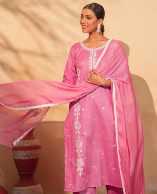 Peach cotton silk embroidery kurta set with nazneen dupatta | salwar suit 5